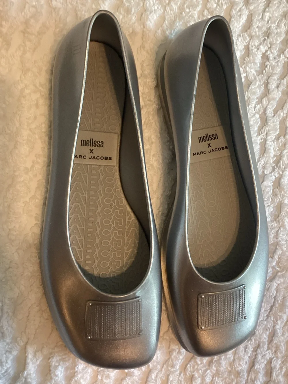 Melissa x Marc Jacobs Ruby Ballet Flats – Silver Jelly Shoes – Women’s Size 10